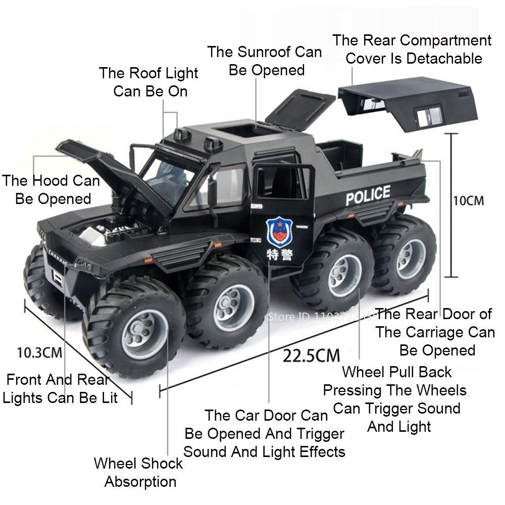 1:24 Scale Avtoros Shaman Police Car Model Toys Alloy Diecast Off-road Vehicle Sound Light Doors Opened Pull Back for Kids Gifts