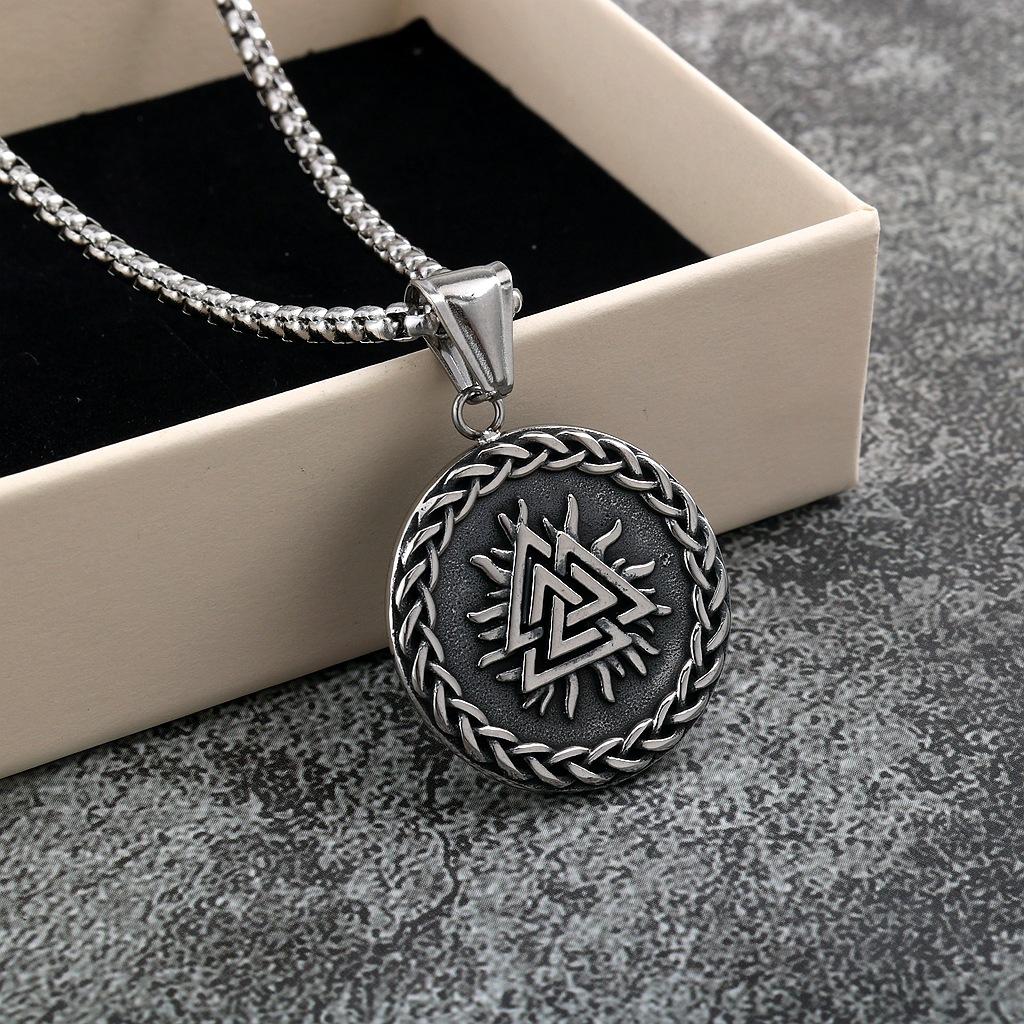 Viking Double Sided Odin Triangle Symbol Pendant Necklace For Men And Women Stainless Steel Retro Jewelry