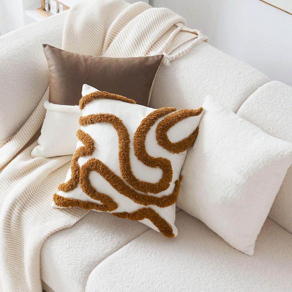Plush Material Throw Pillow Cover Brown Retro Sofa Cushion Cover Linen Pillow Cover  Home Decor