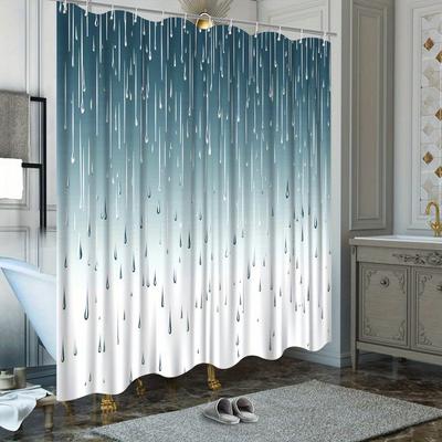 1 Stück Duschvorhang - Realistische Regentropfen, Türkiser Himmel, Weißer Hintergrund, 180x180 cm, Polyester, 12 Haken