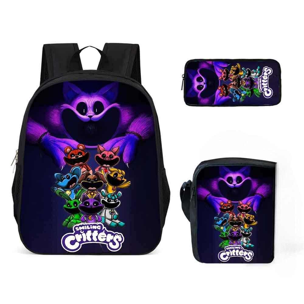 Lachende Critters Schultasche Dreiteiliges Set Cartoon Rucksack Umhängetasche Federmäppchen Lachende Critters