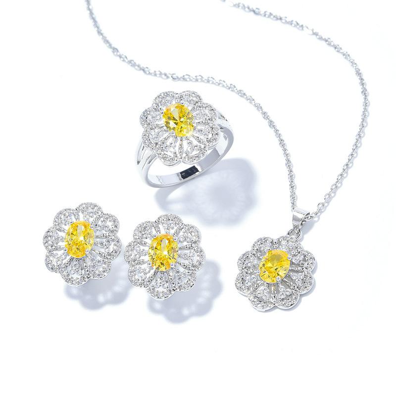 Zircon Set, Versatile Fashion Necklace Earring Set, Flower Set Jewelry.