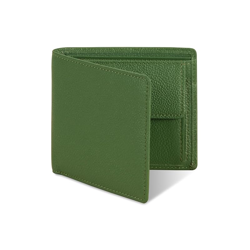 

[Business Leather Factory] Bi-fold wallet (with coin purse) Water repellent original leather cow leather unisex 6 pockets Thin (ivy green)