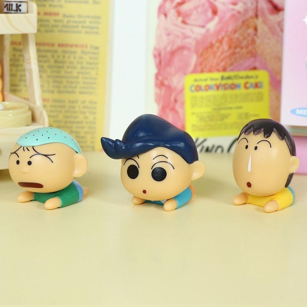 6Pcs/Set Crayon Shin Chan Kawaii Cartoon Figures Q Version Mini Action Pvc Figurines Desk Decor Car Ornaments Model Dolls Gifts