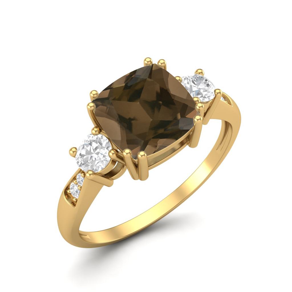 7mm Kudde Rökig Kvarts 925 Sterling Silver Guldpläterad Tresten Kvinnlig Förlovningsring