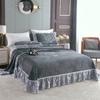Luxury Soft Knitted Cotton Ruffles Bed Skirt, Bedspread Coverlet, Double Bed Cover Set, Blanket, Linen Pillowcases, Home Textile