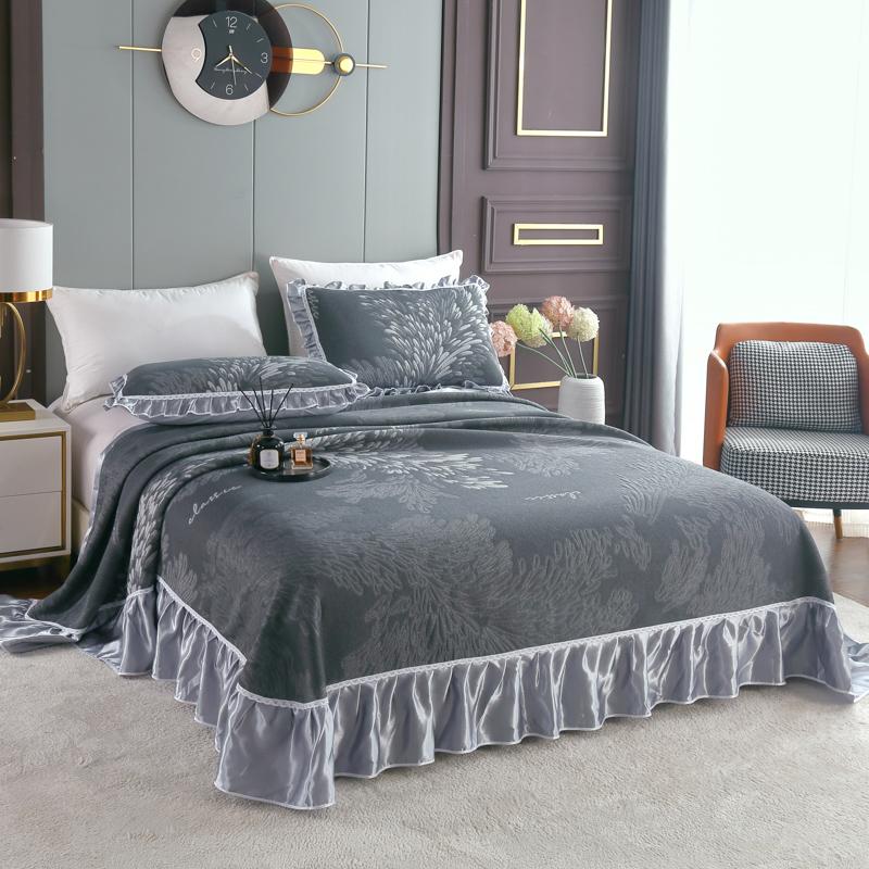 Luxury Soft Knitted Cotton Ruffles Bed Skirt, Bedspread Coverlet, Double Bed Cover Set, Blanket, Linen Pillowcases, Home Textile