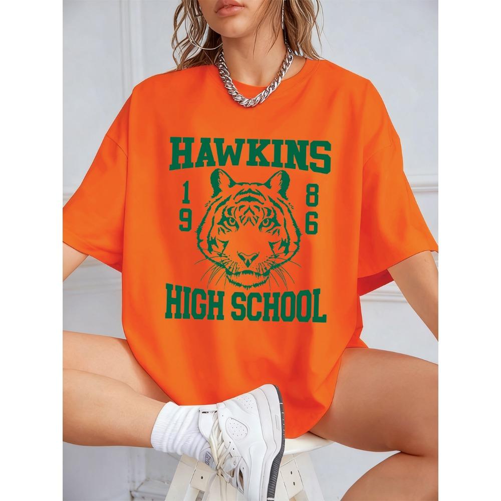 Hawkins High School Prints Cotton T-Shirts Women Summer Short Sleeve Tops Street O-Neck Oversized T Shirt Womans Clothes