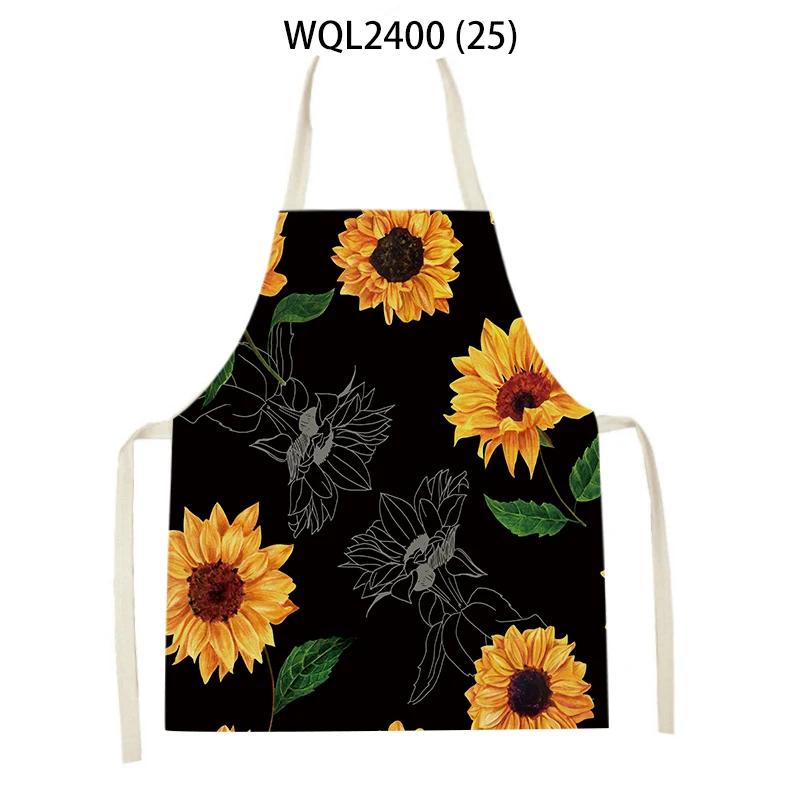 Flower Printed Sleeveless Kitchen Aprons for Women Colorful Pattern Pinafore Home Cooking Baking Waist Bib Kitchen Accessories