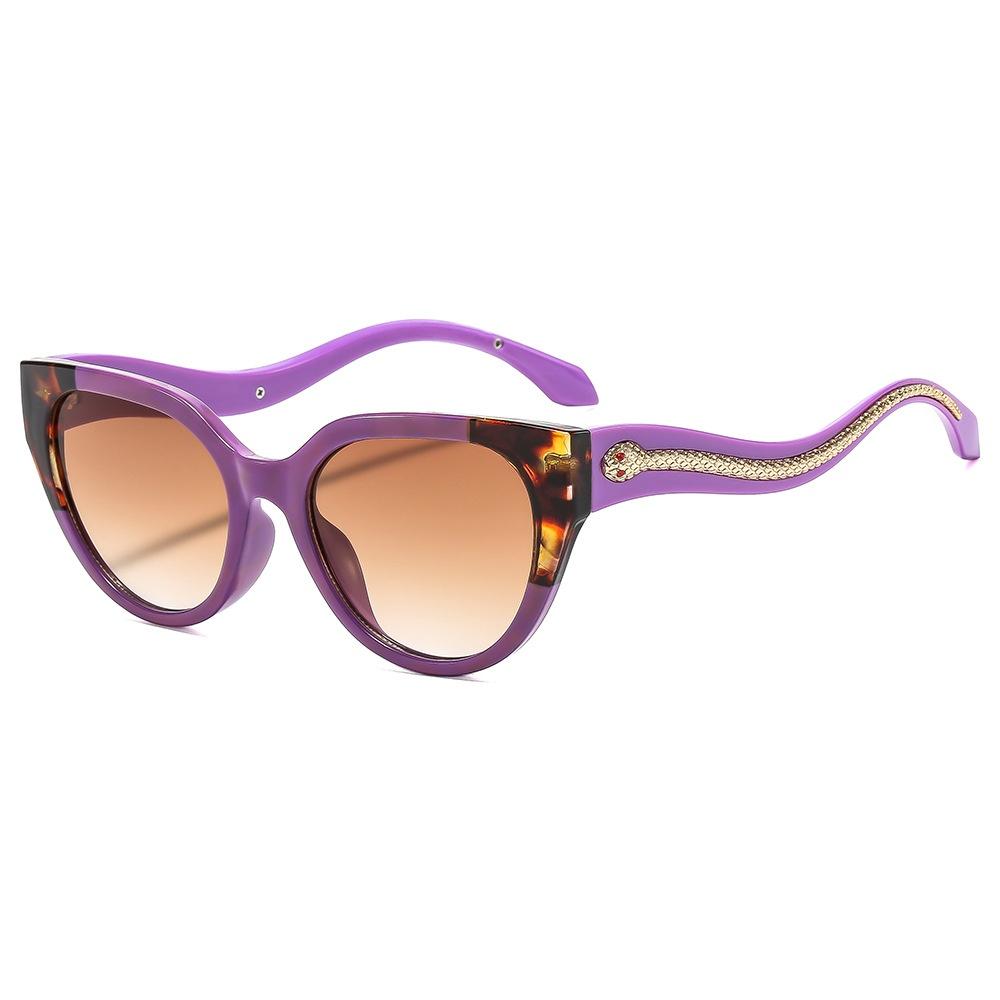New Retro Cat Eye Fashion Women Sunglasses  Luxury Brand Snake Pattern Inlay Temple Design Punk Trend Men Uv400