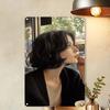 D Flat Metal Sign Short Hair Girl Cafe Aesthetic Wall Art Home Decor Bar Gift