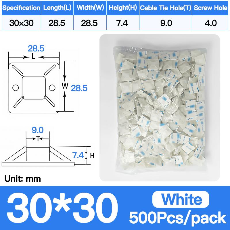 250/500/1000pcs Zip Tie Mounts Durable Clip Clamp Wall Holder Base Adhesive Backed Cable Ties Mount Holder Cable Wire