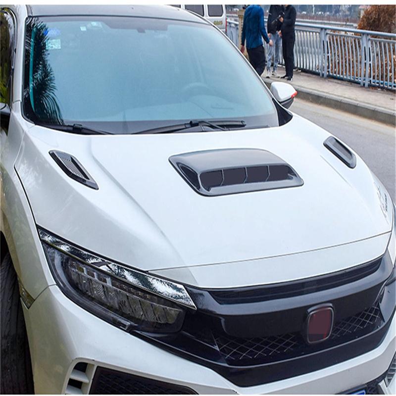 2Pcs Car Decorative Air Flow Vent Bonnet Front Hood Scoop Cover Trim Gloss Black