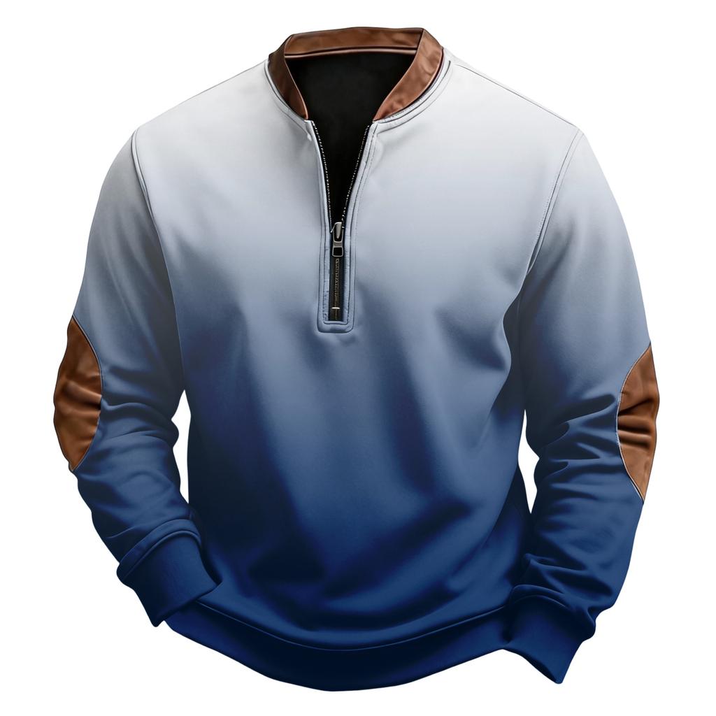 Men's Casual, Trendy, Retro American Gradient Printed Round,neck Long,sleeved Half,pull One,piece Sweatshirt