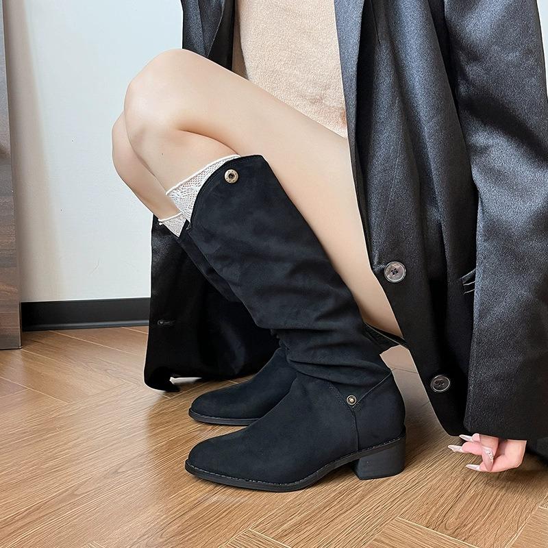 Frosted Suede Two-wear Stacking Boots Spring, Autumn and Winter New Cowboy Boots Fashion Long Knight Boots, Women