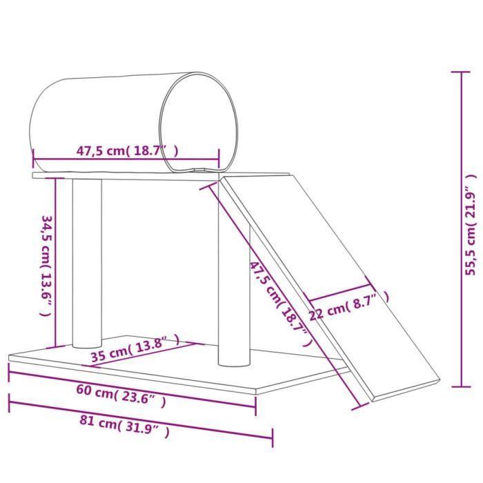 VidaXL Arbres à chat avec tunnel et échelle gris clair 55,5 cm 171790