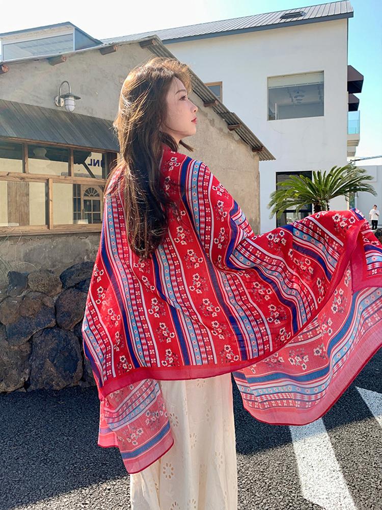 Summer Women Silk Scarf Sarong Beach Wrap Shawl Floral Print Sunscreen Bandana Hijab Mujer Bohemian Long Scarve Pareo Bufandas
