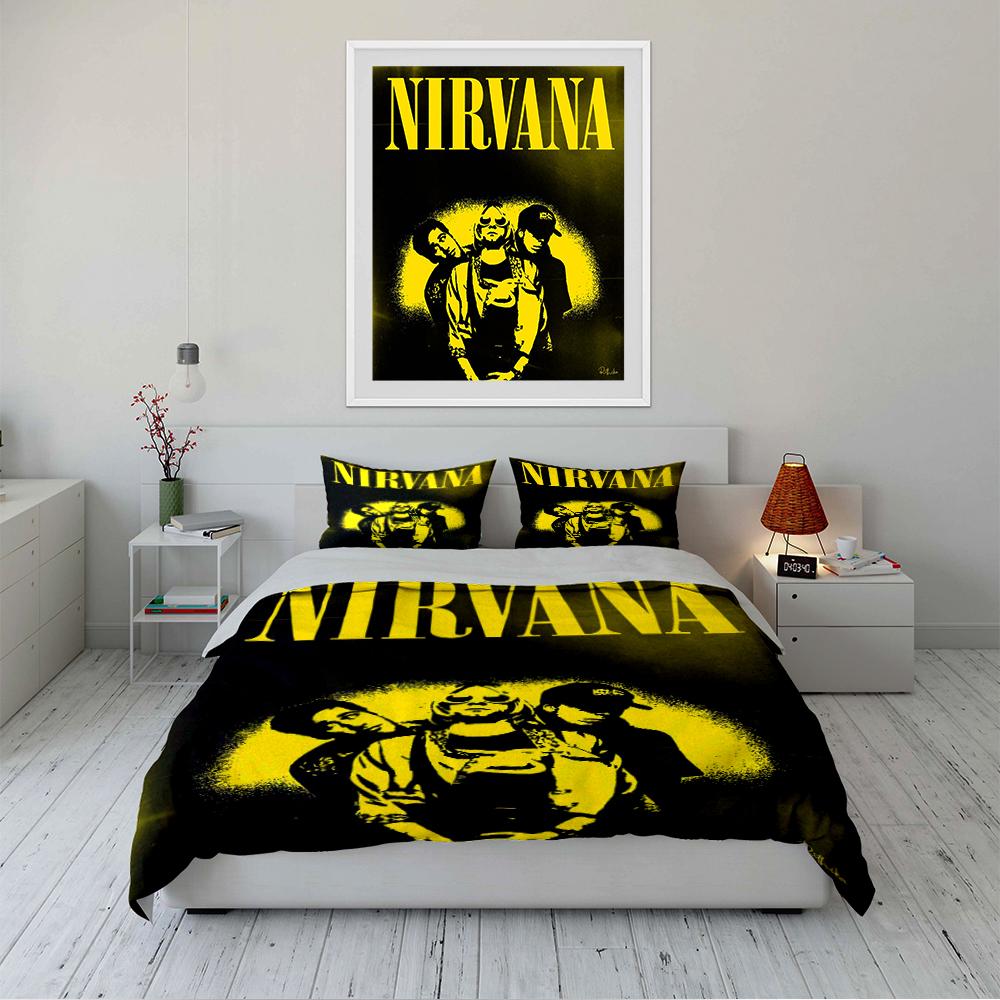 Nirvana Band Schwarz & Gelb Bettwäscheset Bettwäscheset (1 Bettbezug, 2 Kissenbezüge, Bettdecke nicht enthalten)