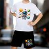 Boys 2 Piece Cartoon Astronaut Printed Outfit, Short Sleeve T-Shirt and Shorts Set for Kids Age 5-14,Black and White Sporty Casual Summer Clothes