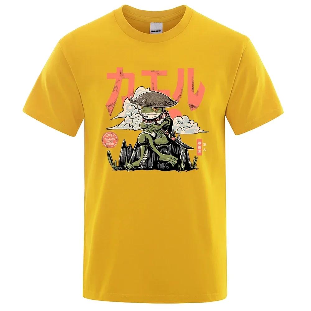 Men's Anime The Last Frog Print T-Shirts Fashionable Casual Breathable Crew Neck Shirts Oversized Cotton Short Sleeve Top