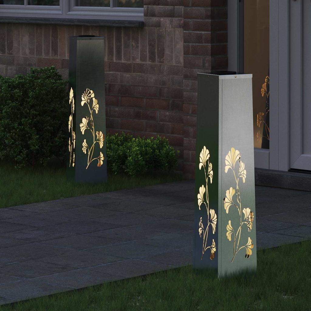 Solar LED Path Light 2 Pcs Silver Stainless Steel