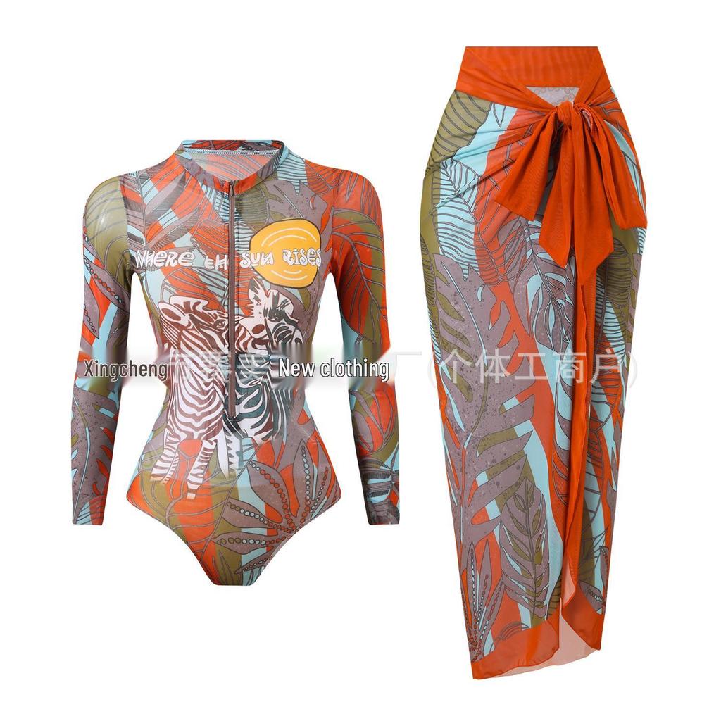 2025 Women's Long Sleeve Sun Protection Russian Swimsuit - European American Surfwear Beach Dress