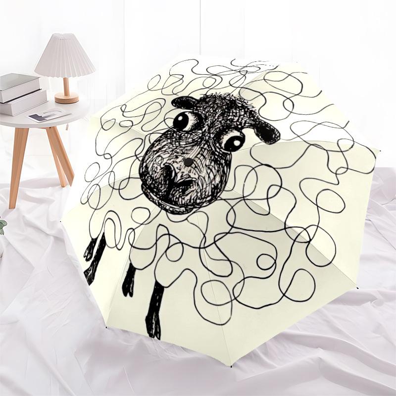 1pc Sheep Drawing Automatic Folding Umbrella Automatic Open/Close, 8-Rib Durable Frame, Compact Travel Umbrella Suitable029