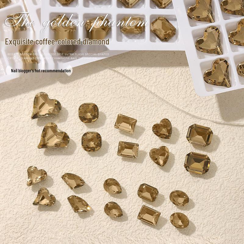 

Autumn/Winter 2023 Coffee K9 Pointed Heart Nails with Diamond Accents