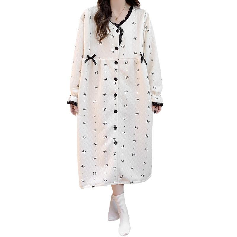 Autumn/Winter Postpartum Nursing Nightgown: Thick Air Cotton Maternity Pajamas for Spring and Autumn