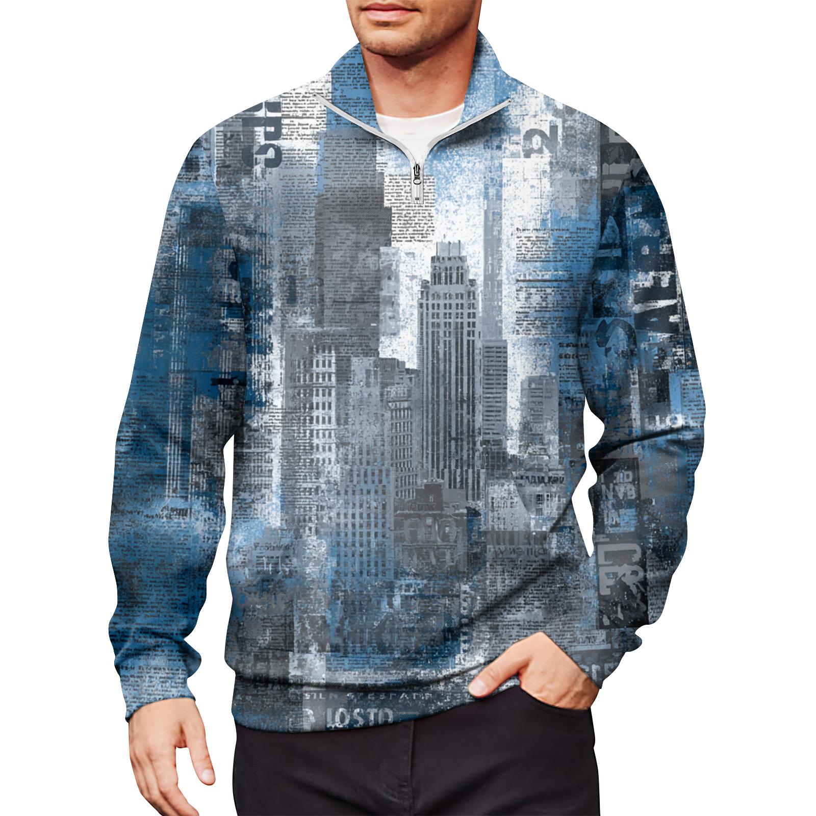 

Мужской свободный повседневный свитшот на молнии 1/4, модный топ с длинным рукавом и принтом, с карманами M