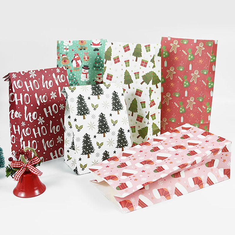 10pcs Kraft Paper Candy Cookie Bag Santa Claus Snowman Christmas Gift Packing Bags Xmas Navidad New Year Party Decor Supplies