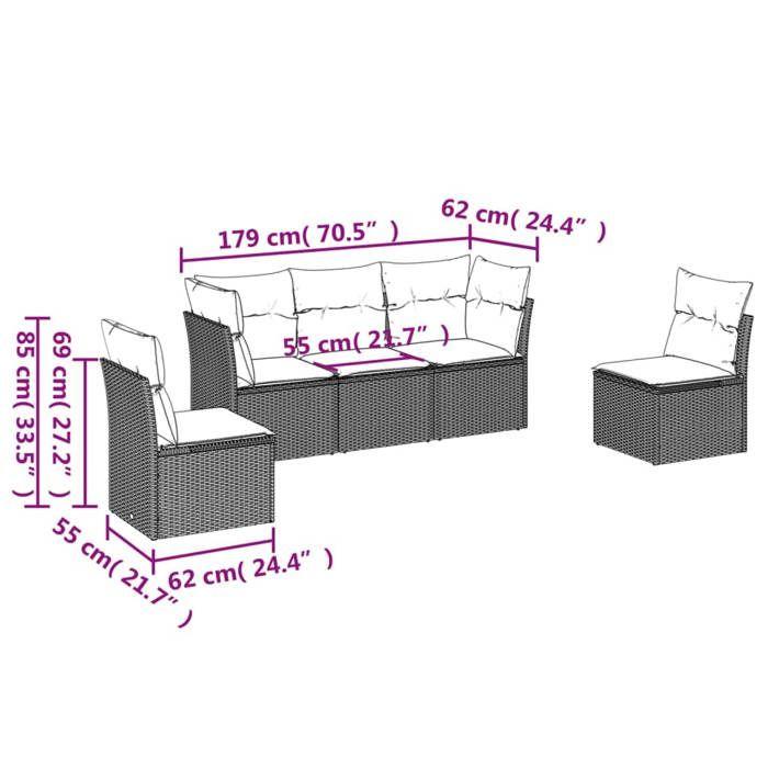 VidaXL Garden Lounge Set with Cushions 5 Pcs, Sofas with Adjustable Feet, Outdoor Furniture Set Patio Terrace, 3217352
