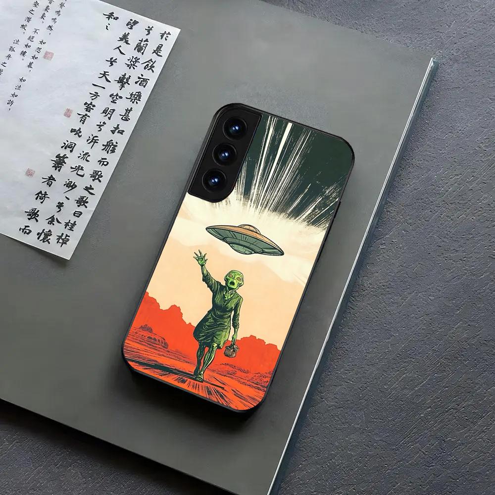 UFO Alien Phone Case For Samsung S24, S25 22,30,Note20,Ultra,Lite,Ultra5G,Plus,FE Black Cover