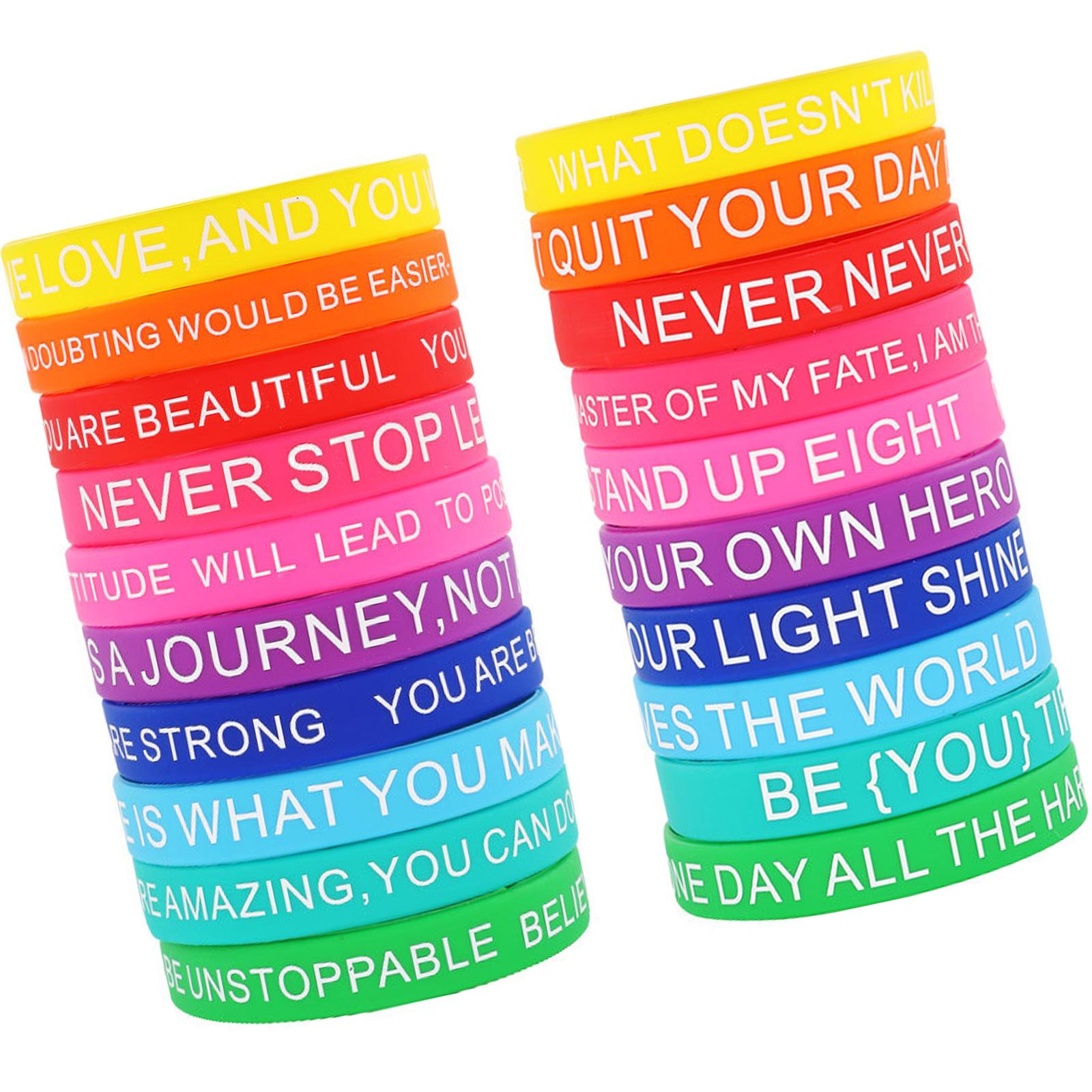 

20 штук вдохновляющих силиконовых браслетов с мотивирующей цитатой, разноцветные браслеты для детей и взрослых B