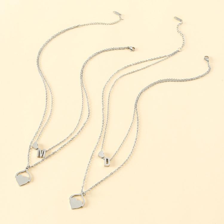 Silver Heart-shaped Letter Necklaces Mother's Day Parent-child Card Necklaces Stainless Steel Collarbone Chain Jewelry