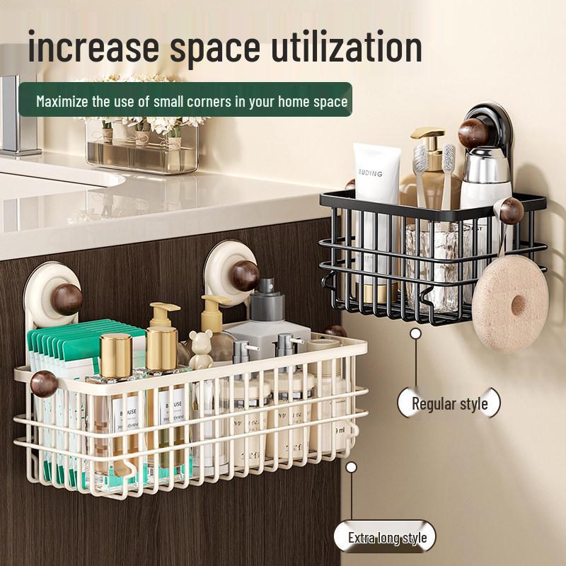 No-Drill Suction Cup Bathroom Shelf & Facial Wipes Storage Box