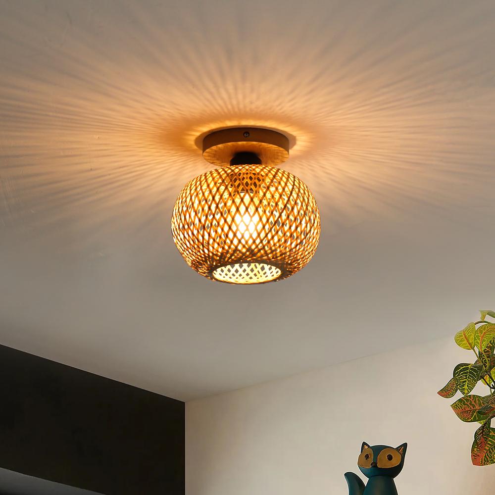 Bamboo Ceiling Lamp Rattan Wicker Handmade Restaurant Living Room Dining Room Coffee Shop Indoor Lighting Creative Ceiling Lamp