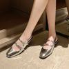 Fashion Women Flats Silver Mary Jane Sandals Female Summer New Leather Mary Jane Strap Fashion Square Toe Shallow Elegant Flats Pumps