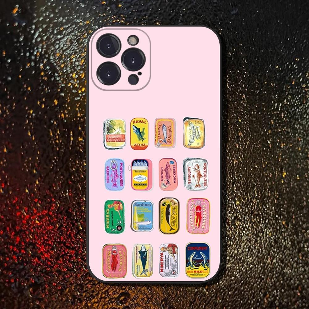 Fish Funny Sardines Phone Case For iPhone 16,15,14,13,12,11 Plus,Pro Max,XS,X,XR,SE,Mini,8,7,Soft Silicone Black Cover
