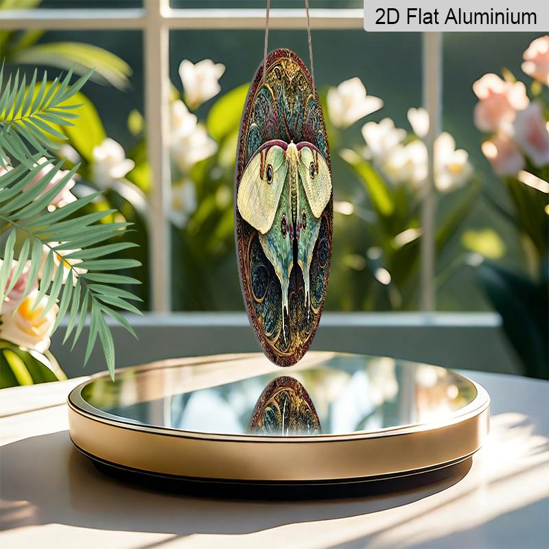 2D Flat, 1pc Round Aluminum Vintage Luna Moth Metal Sign with Intricate Wing Design, Ornate Art Nouveau Wall Plaque, Waterproof Rustproof Decor