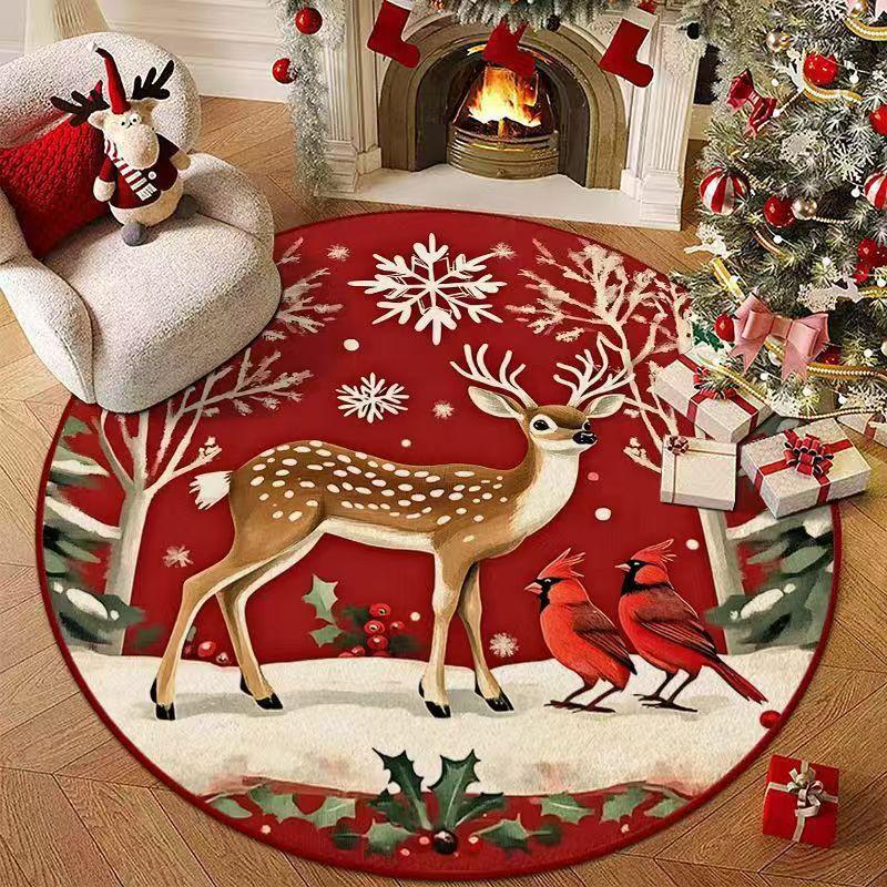

Круглий килимок Санта, підходить для вітальні, спальні, передпокою, домашньої декорації, ідеальна різдвяна прикраса, Килим для спальні, Декоративний килим 60*60CM