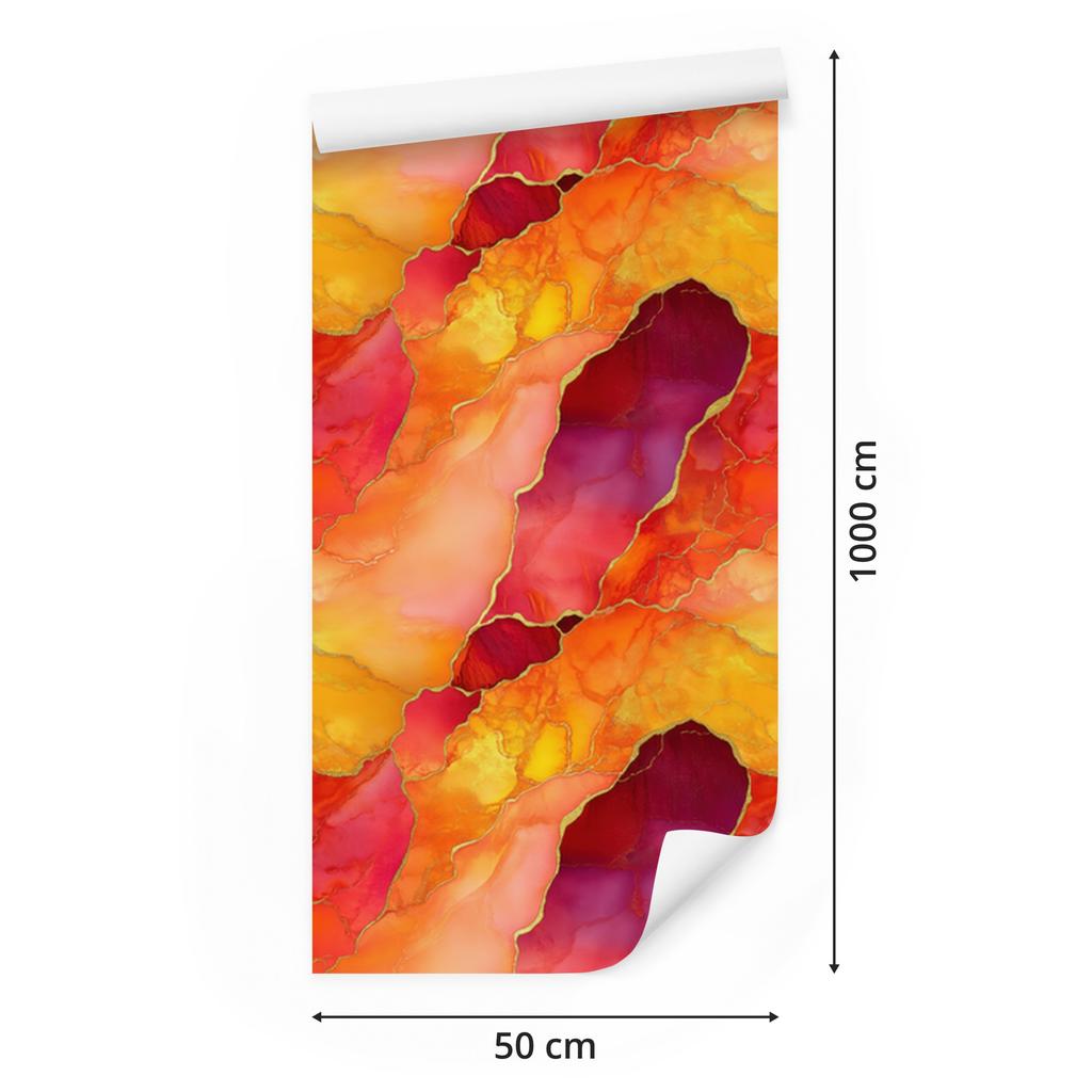 Peach, gold and red ink wallpaper 50x1000