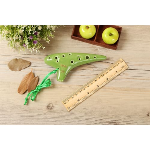 TNG Ocarina, 12-Hole Soprano Ocarina in C Key, Green, Premium Single SC (with Strap), Glazed Finish, for Wind Instruments