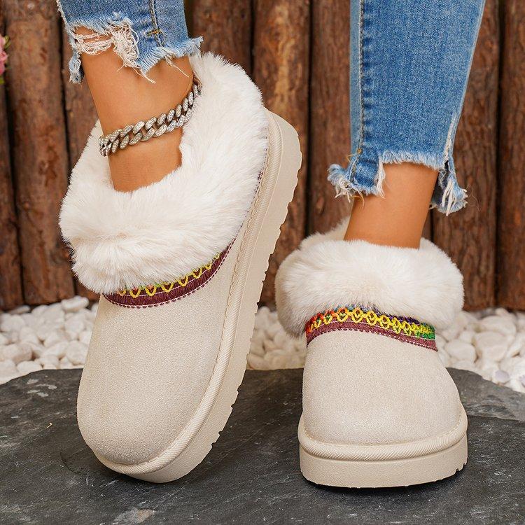 Damen Übergröße Weiche Sohle Fellmund Winter Warm Fell Eins Schneestiefel Gepolstert Gefüttert Stiefeletten Rutschfest Wandern Lässig Sport Baumwollstiefel