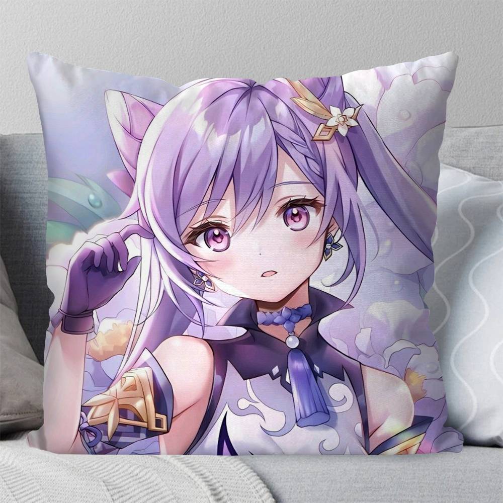 Keqing Anime Game Genshin Impact Pillow Case Fashion Square Pillowcase Bedroom Sofa Room Ins Decoration Leisure