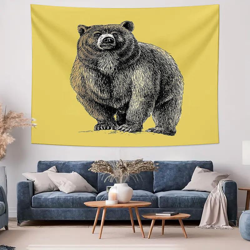 Rustic Bear Tapestry Mountain Forest Animal Wall Hanging Nature Home Decor Vintage Wildlife Tapestry Room Divider Aesthetic Dorm
