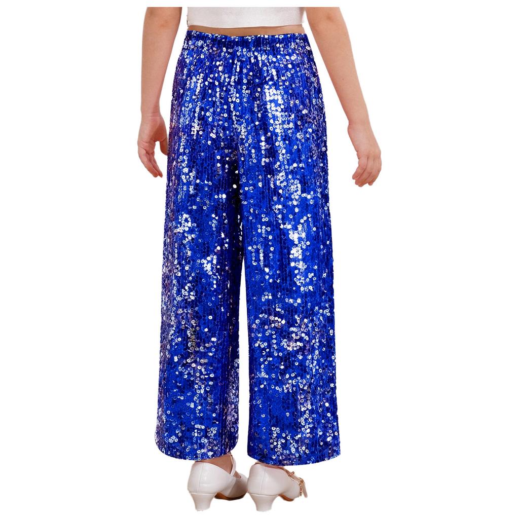 Girls Allover Sequin Pants Elastic Waist Loose Fit Fully Lined for Dance Stage Performance