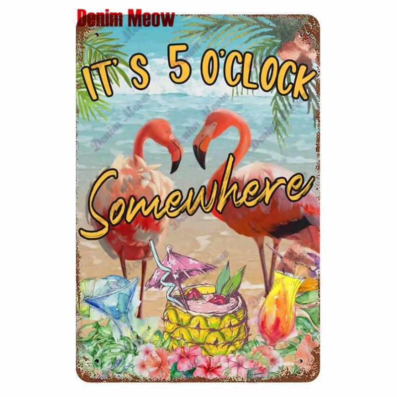 Metal Tin Sign Wall Decor, Vintage Parrot Cocktail Bar Plates, Kitchen Painting Decor, It's 5 O'clock, WY23