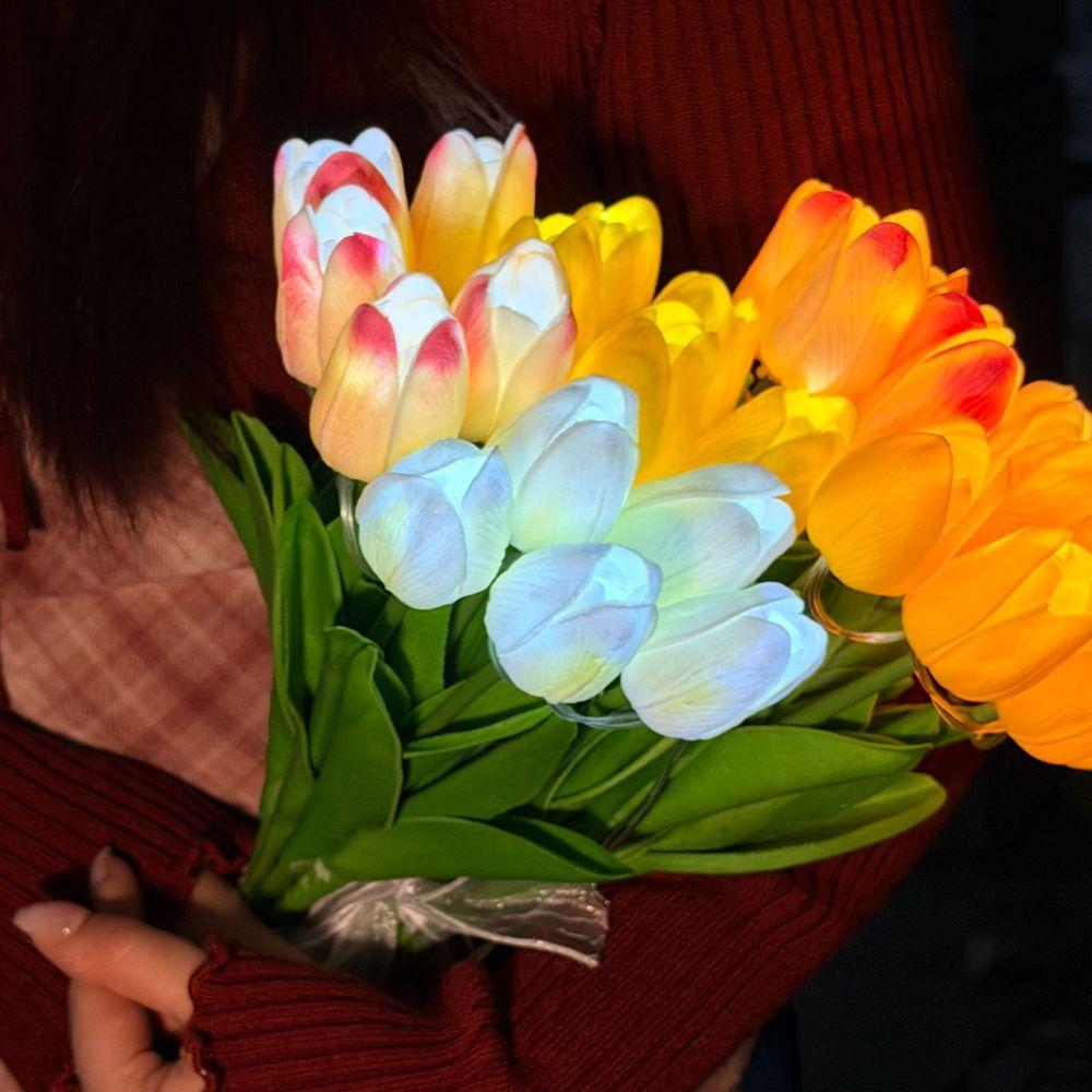5pcs/15pcs Warm Light LED Artificial Flowers Real Touch Tulip Lamp Tulip Night Light Photo Prop