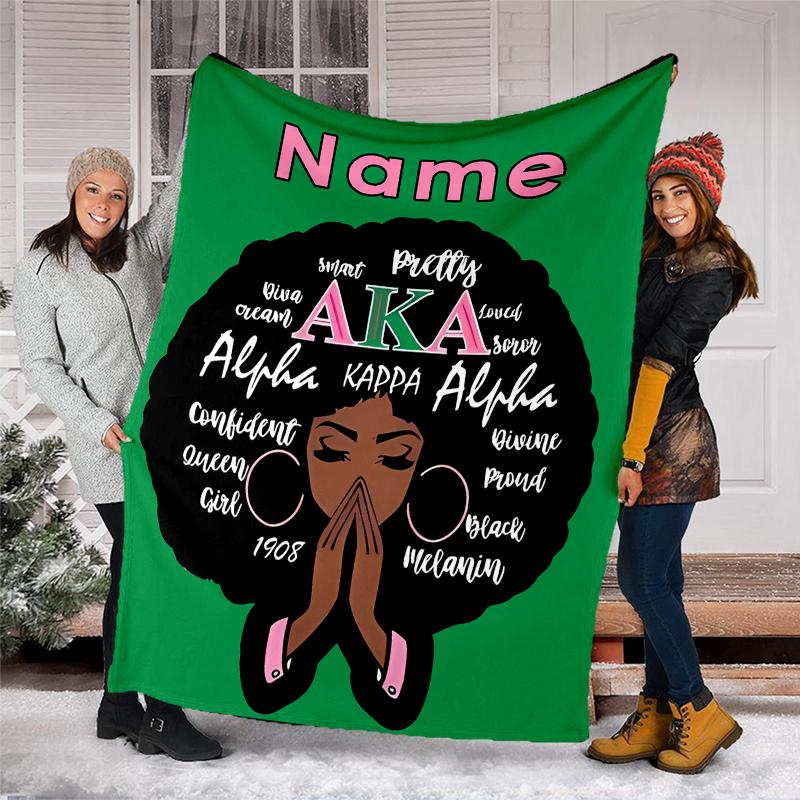 Personalized Custom Name Blanket - Alpha Kappa Alpha logo Print Design,Blanket for Sofa,Bed,Travel,Camping - Soft and Warm, Great Gift